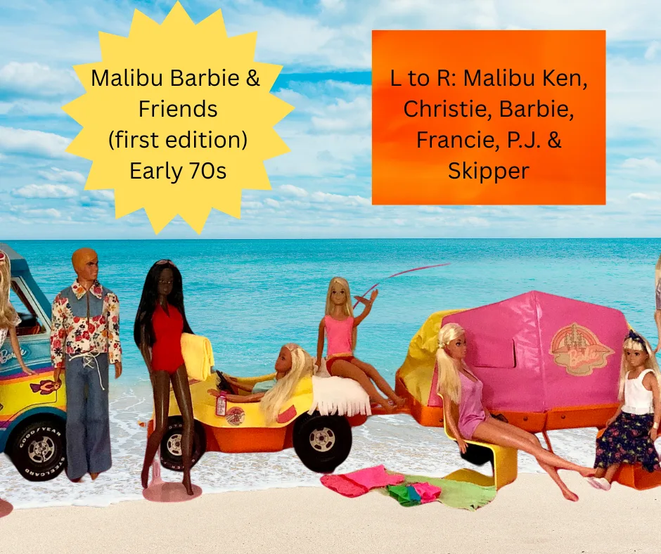 Malibu Ken, Christie, Barbie, Francie, P.J. and Skipper early 70s
