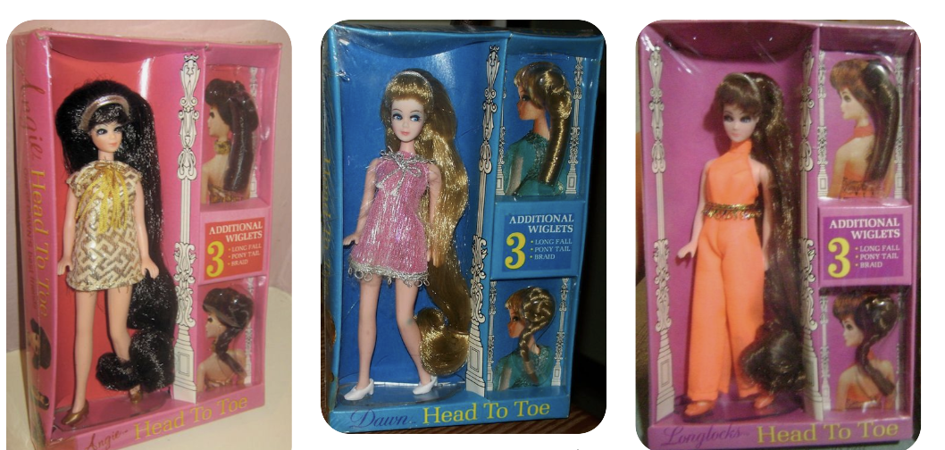 Topper Head to Toe dolls (left to right: Head to Toe Angie, Head to Toe Dawn and Head to Toe Longlocks)