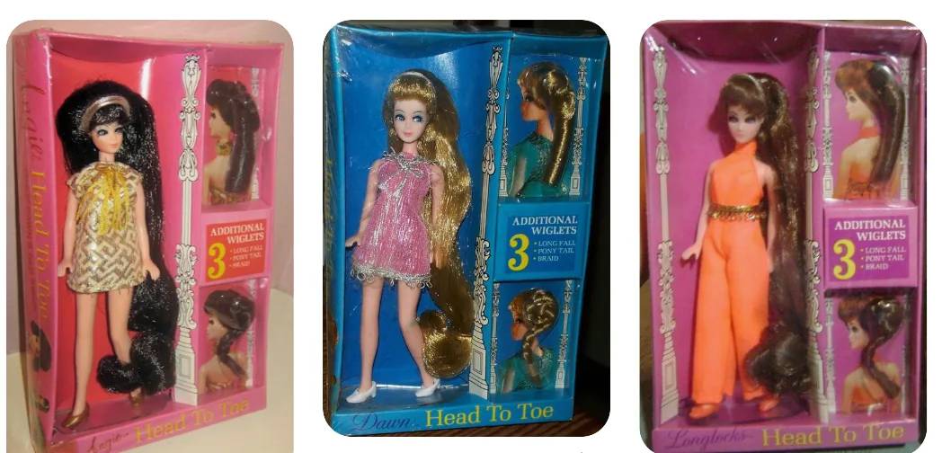 Topper Head to Toe dolls (left to right: Head to Toe Angie, Head to Toe Dawn and Head to Toe Longlocks)